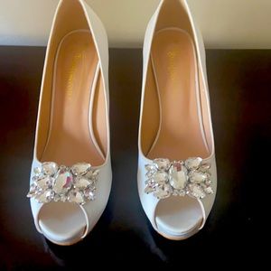 White Satin Pumps-4 inch heel —never been worn